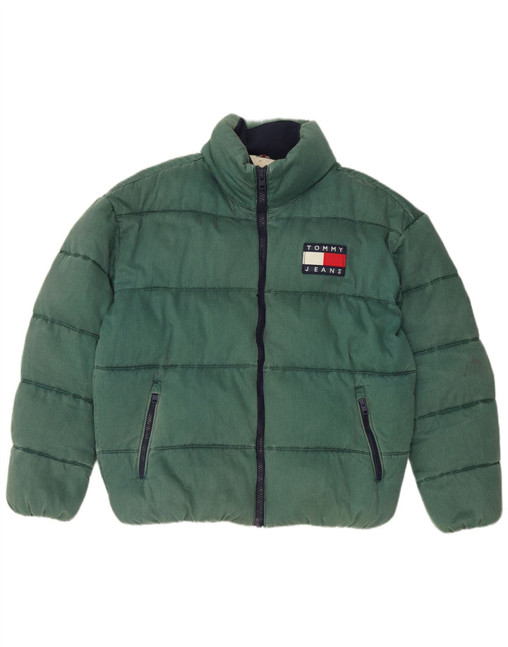 Tommy Hilfiger Mens Padded Jacket UK 38 Medium Green Cotton