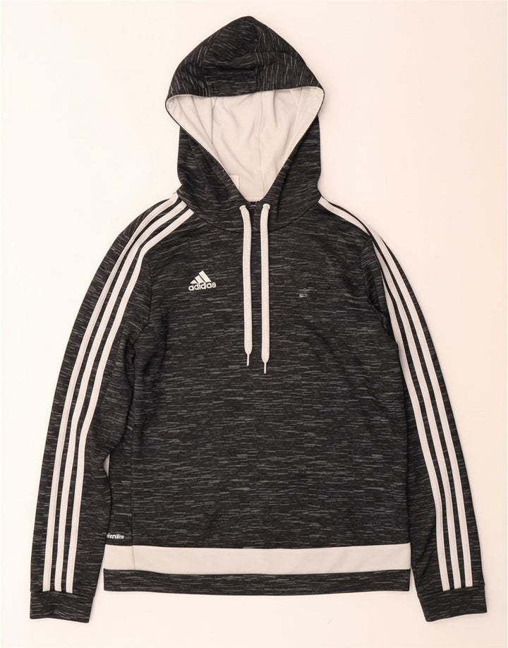 ADIDAS Womens Climalite Hoodie Jumper UK 14 Medium Grey Flecked Polyester
