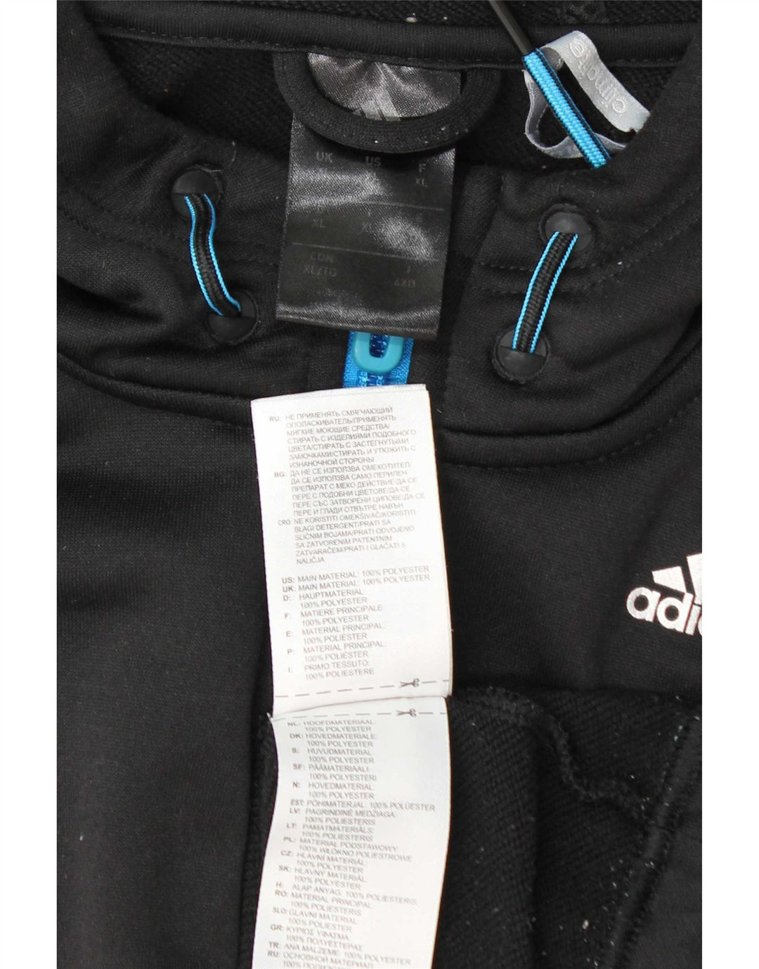 Adidas Mens Climalite Zip Hoodie Sweater XL Black Polyester