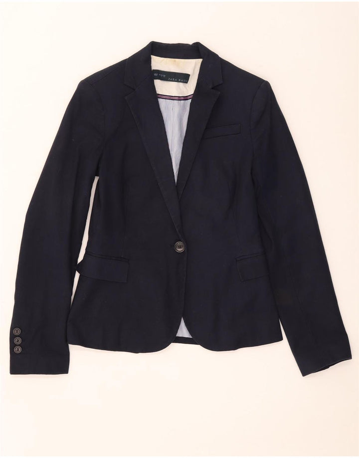 Blazer pentru femei Zara, cu 1 nasture, UK 8, bumbac, albastru bleumarin