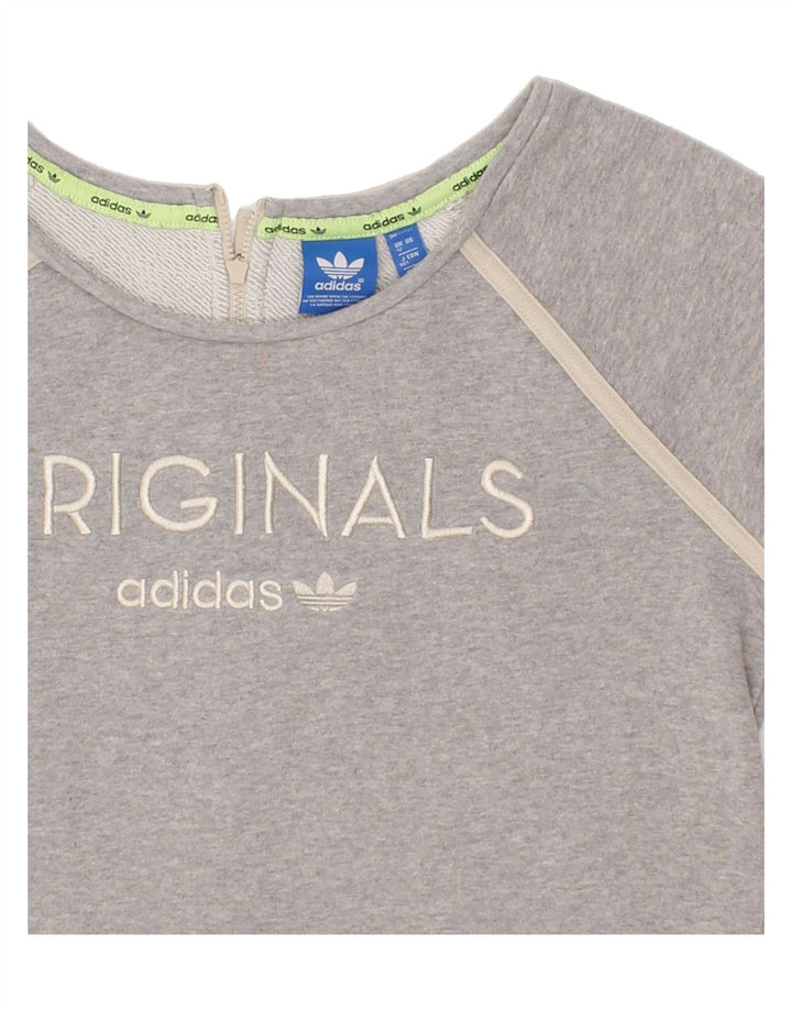 ADIDAS Womens Graphic Sweatshirt Jumper UK 12 Medium  Grey Cotton Vintage Adidas and Second-Hand Adidas from Messina Hembry 