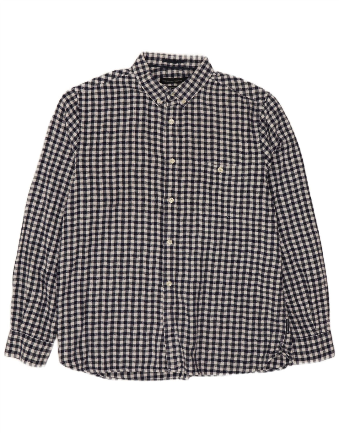 FRENCH CONNECTION Mens Regular Flannel Shirt Large Navy Blue Gingham