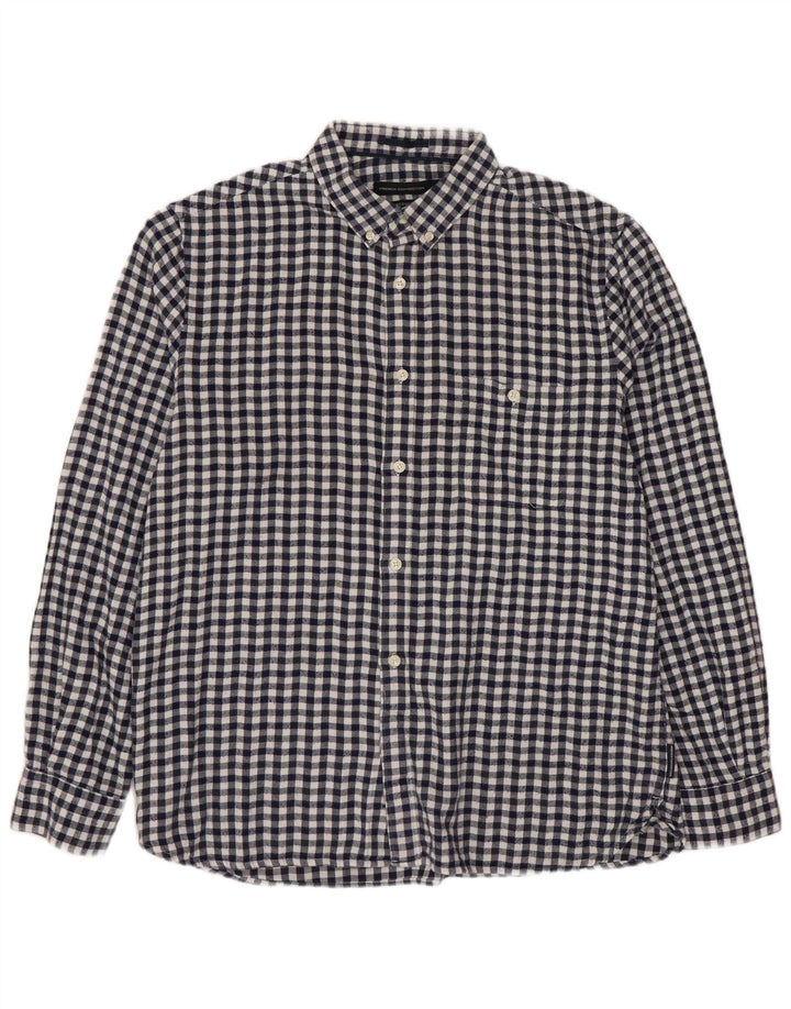 FRENCH CONNECTION Mens Regular Flannel Shirt Large Navy Blue Gingham