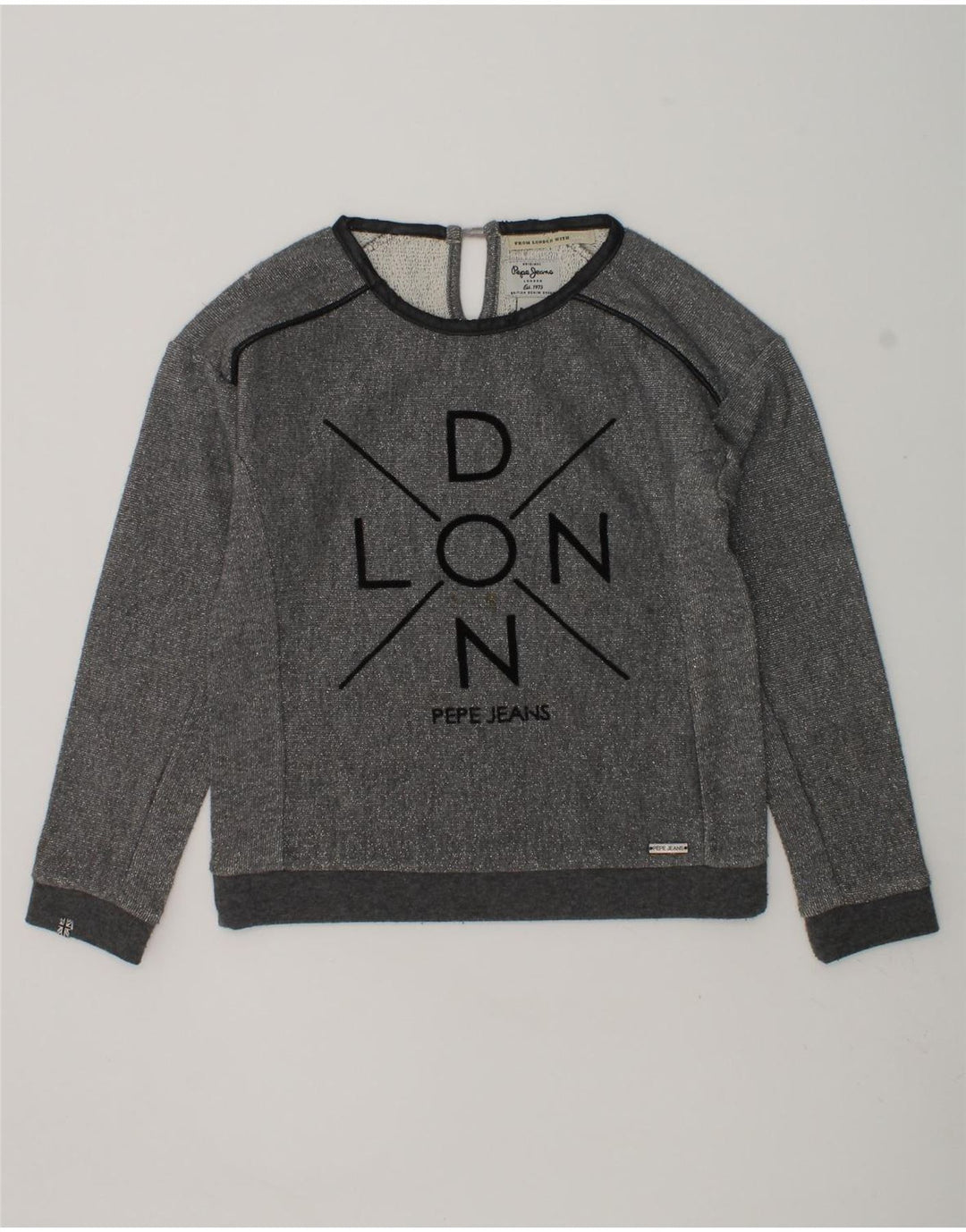 PEPE JEANS Girls Graphic Sweatshirt Jumper 7-8 Years Grey | Vintage PEPE Jeans | Thrift | Second-Hand PEPE Jeans | Used Clothing | Messina Hembry 