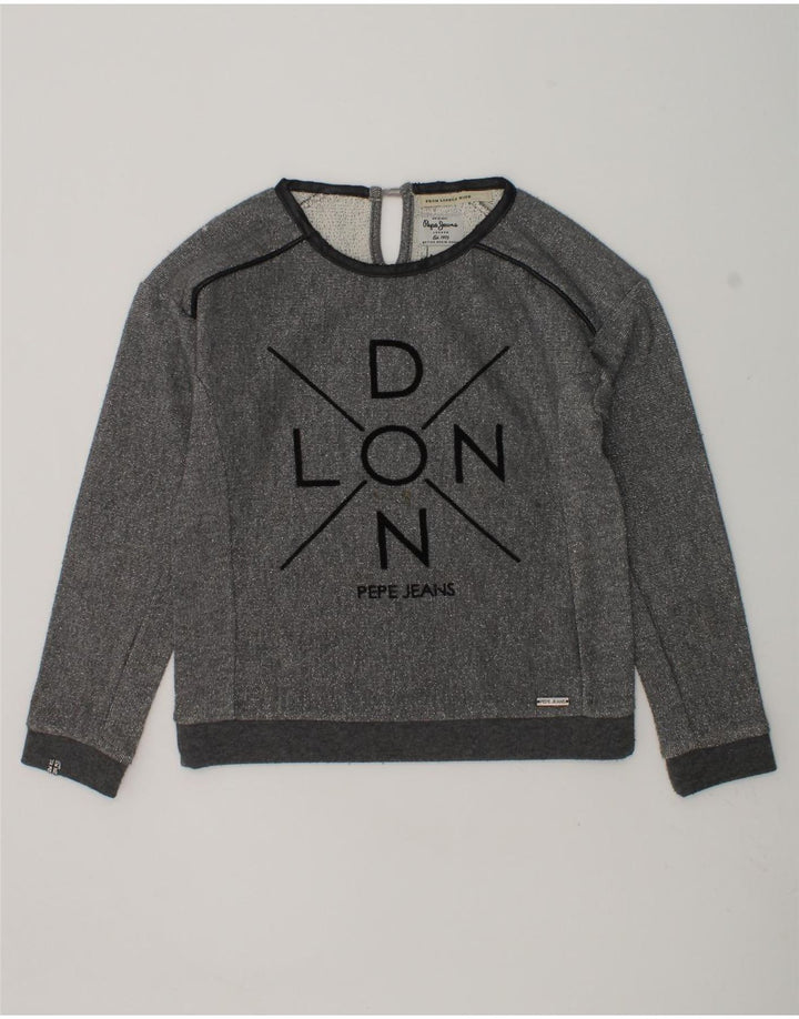PEPE JEANS Girls Graphic Sweatshirt Jumper 7-8 Years Grey | Vintage PEPE Jeans | Thrift | Second-Hand PEPE Jeans | Used Clothing | Messina Hembry 