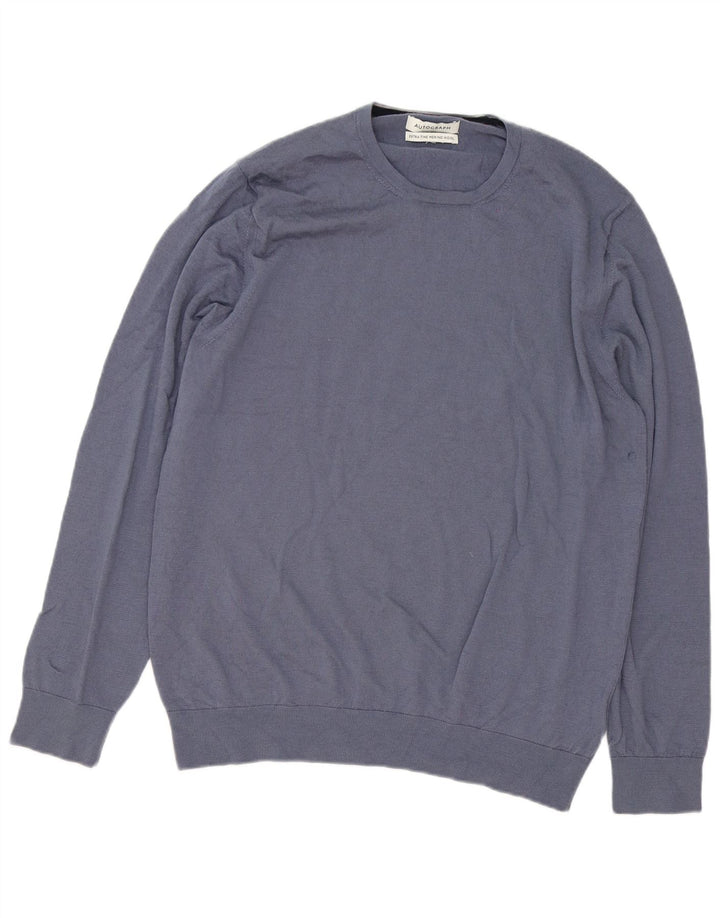 Autograph Mens Crew Neck Jumper Sweater XL Blue Merino Wool