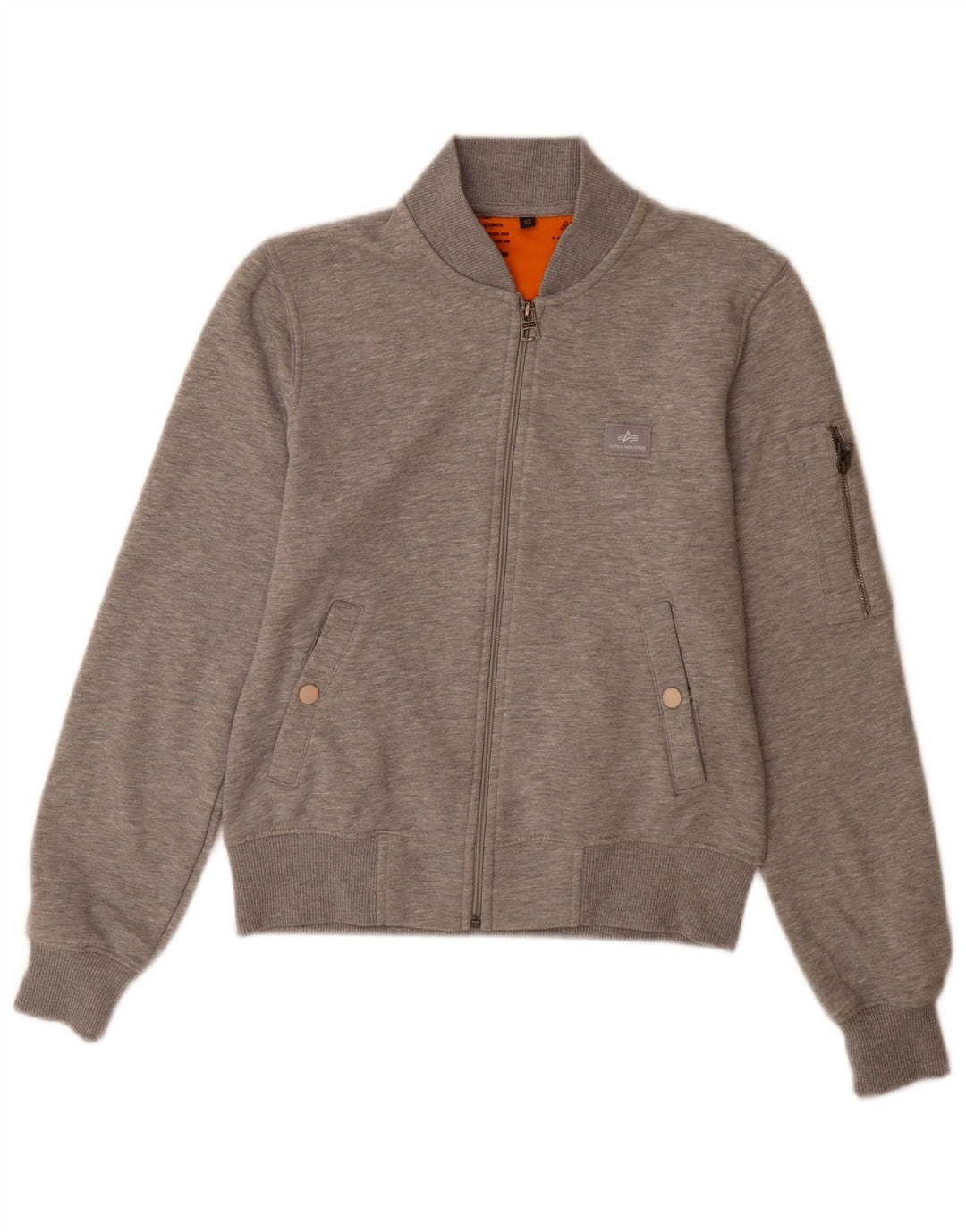 Alpha Industries Mens Tracksuit Top Jacket XS Grey Flecked Cotton