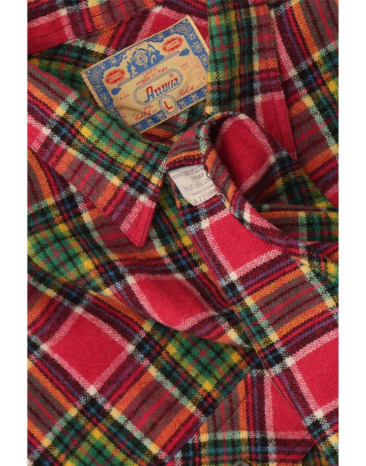 Azzurra Mens Flannel Shirt Large Pink Plaid Polyester