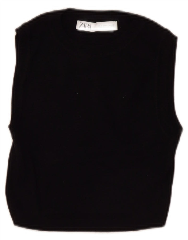 Zara Womens Crop Vest Top UK 8 Small Black Viscose