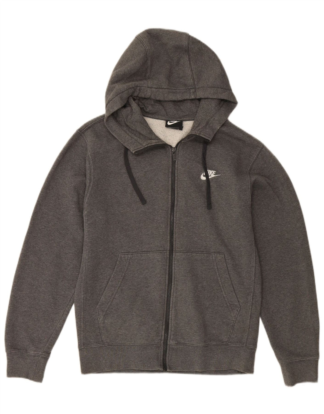 NIKE Mens Zip Hoodie Sweater Small Grey Cotton