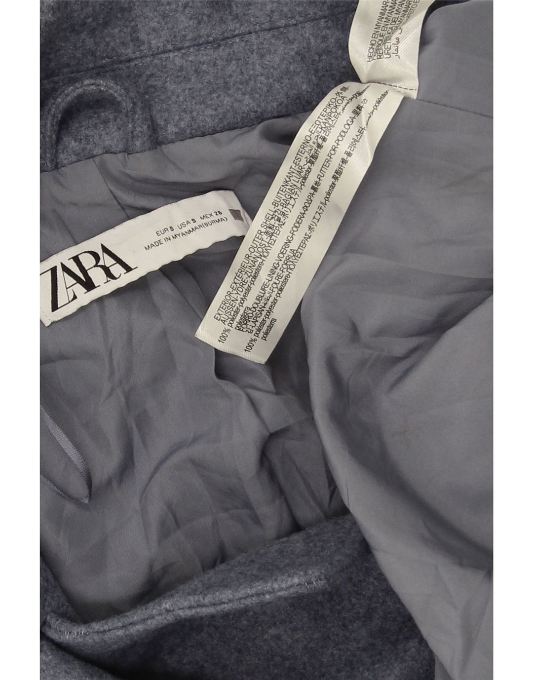 Zara Womens Double Breasted Coat UK 10 Small Blue Polyester