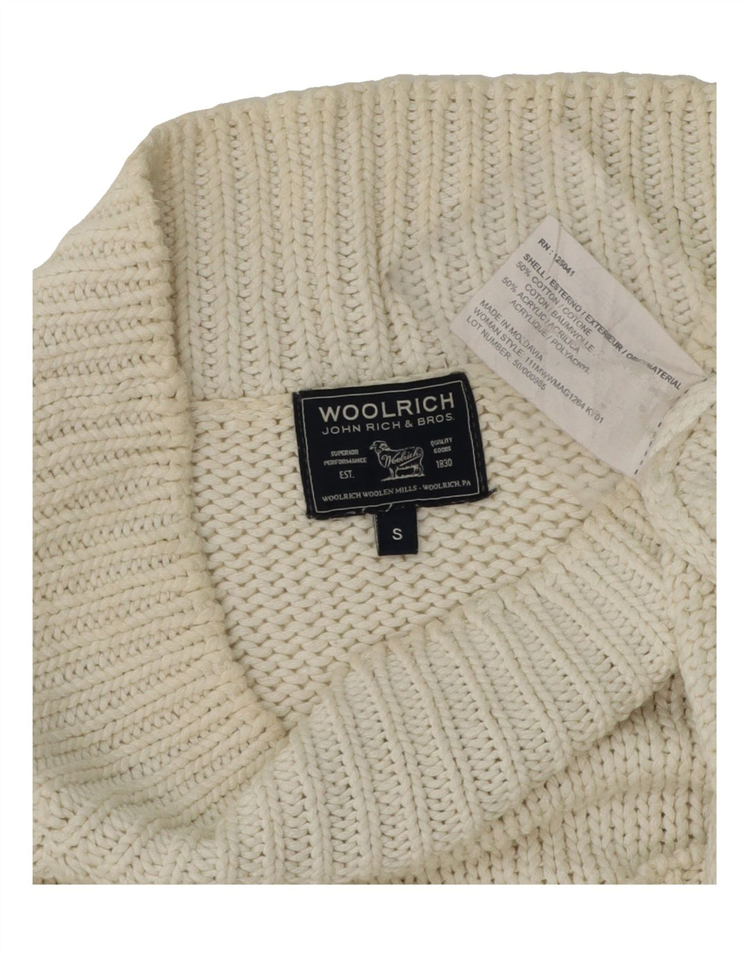 WOOLRICH Womens Overshirt Turtle Neck Jumper Sweater UK 10 Small Off White Vintage Woolrich and Second-Hand Woolrich from Messina Hembry 