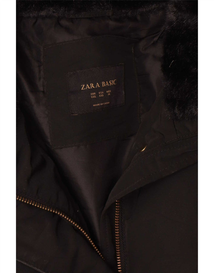Zara Damen Crop Wattierte Jacke UK 20 2XL Schwarz Polyester