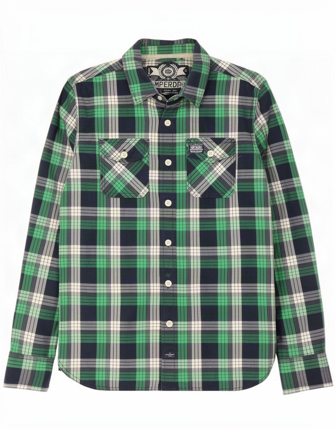 Superdry Mens Shirt Large Green Check Cotton