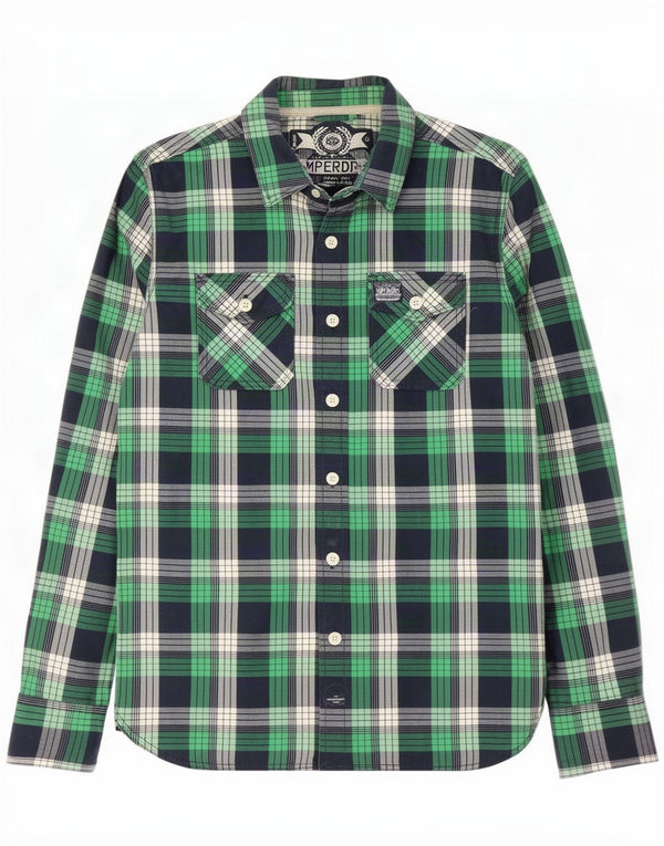Superdry Mens Shirt Large Green Check Cotton
