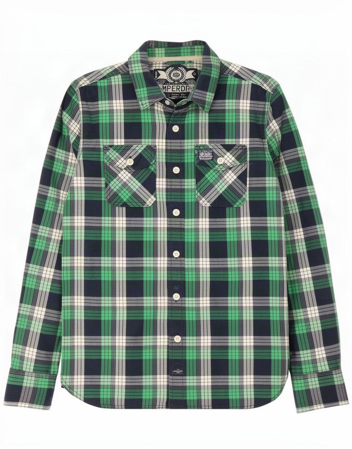 Superdry Mens Shirt Large Green Check Cotton