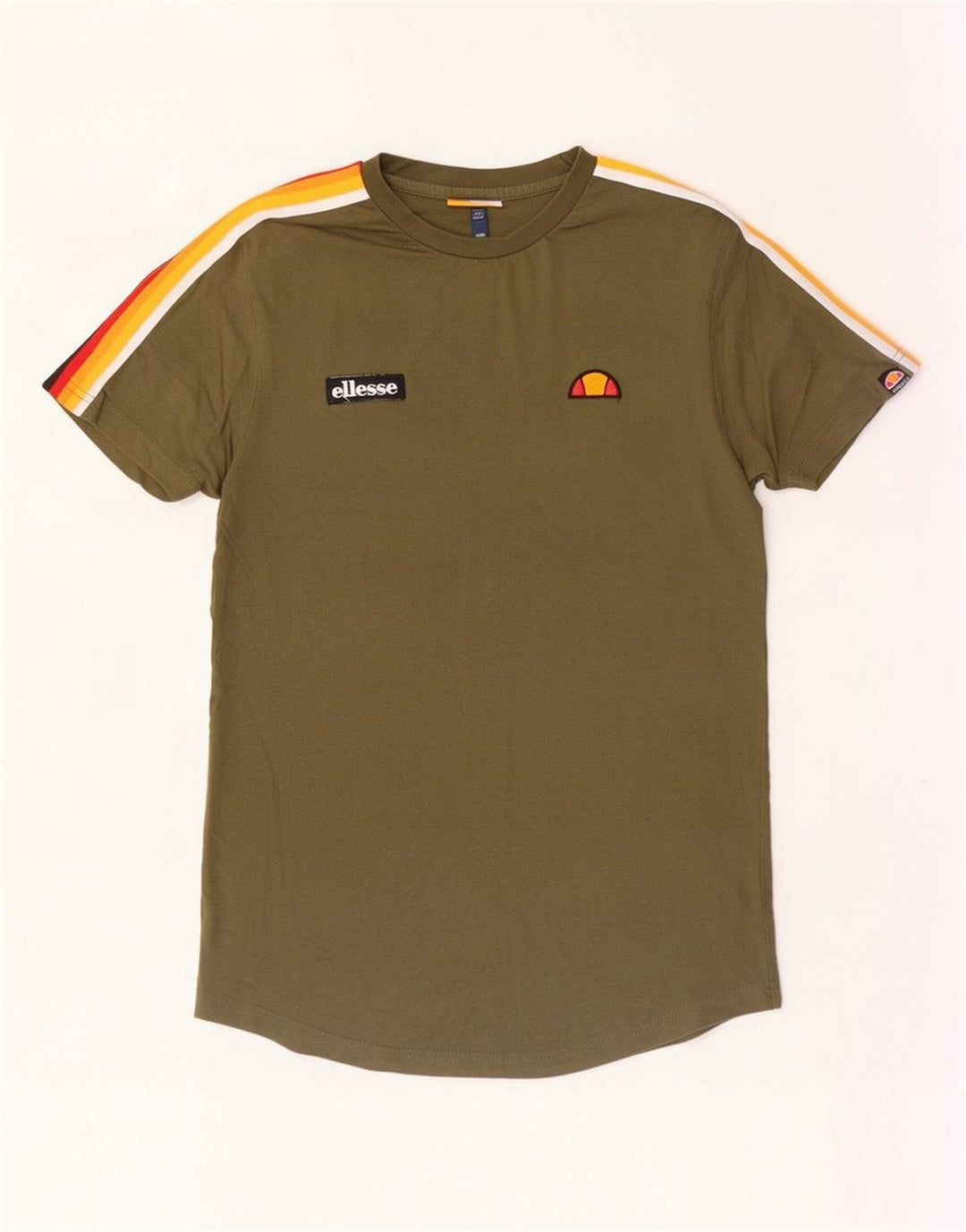 Ellesse Mens T-Shirt Top Small Khaki Colourblock Cotton