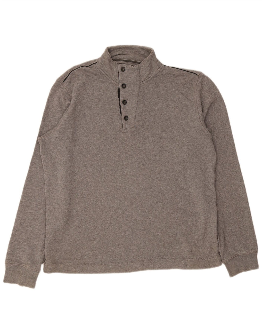 Hugo Boss Herre Button Neck Sweatshirt Jumper Stor Grå Bomuld