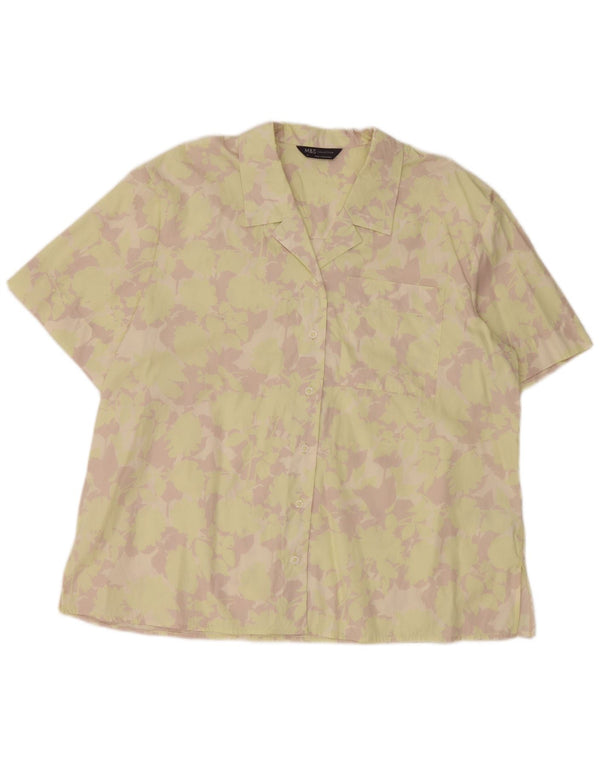 Marks & Spencer Womens Short Sleeve Shirt UK 18 XL Yellow Floral Cotton