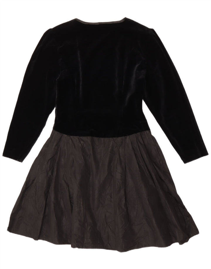 Vintage Womens Long Sleeve A-Line Dress UK 14 Medium Black