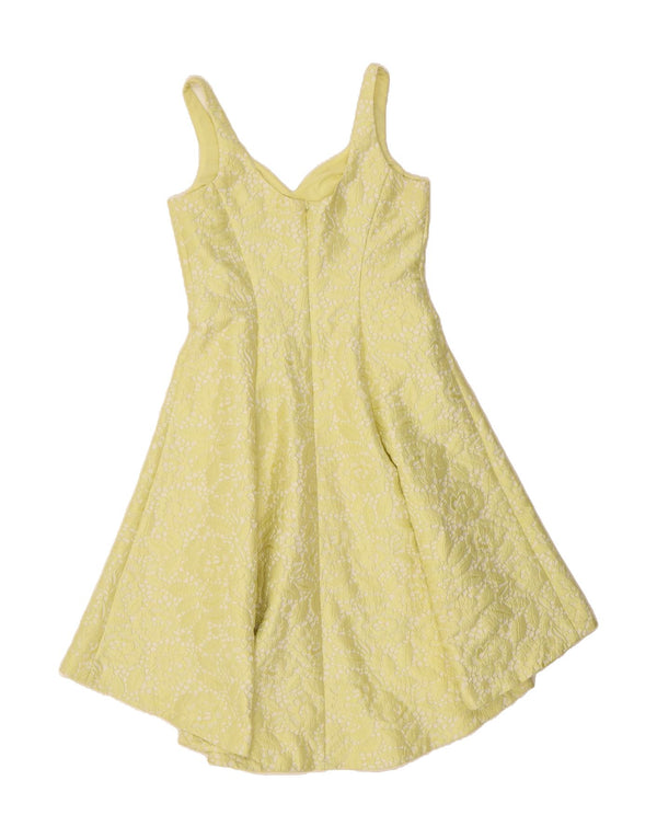 COAST Womens Sleeveless A-Line Dress UK 10 Small Yellow Floral Polyester