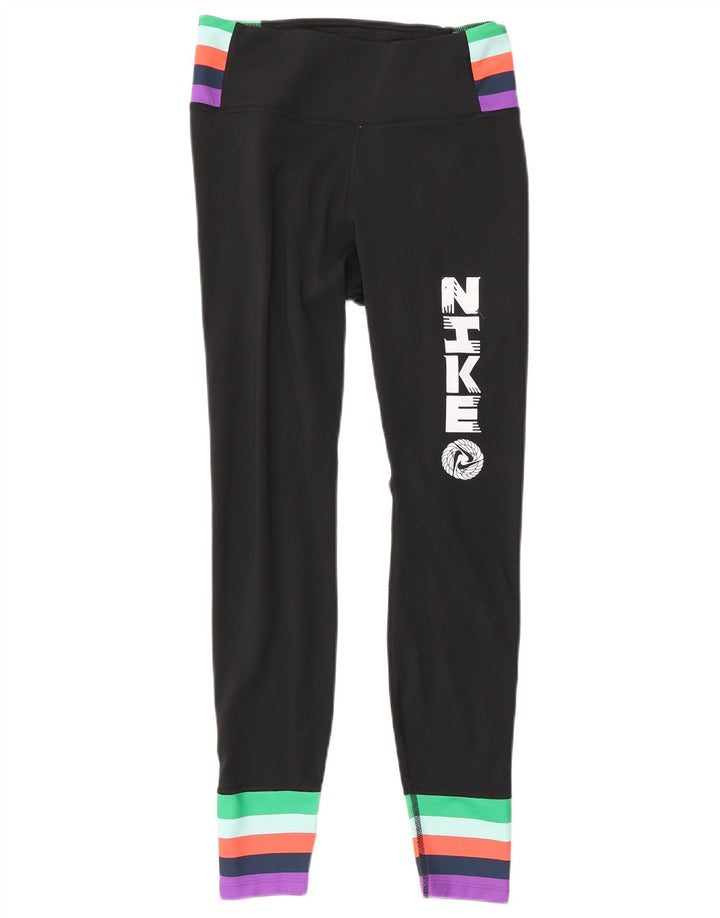 Nike Womens Graphic Leggings UK 6 XS Black Colourblock Polyester