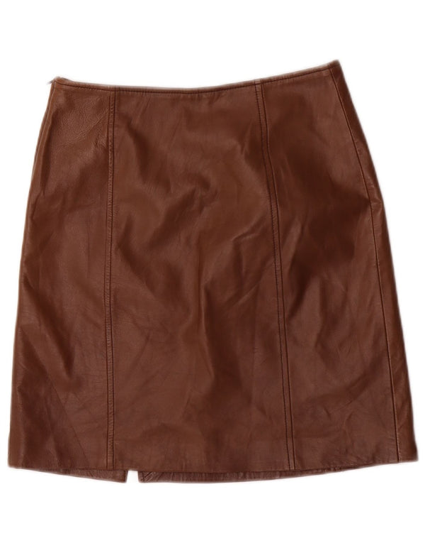 Fusta de piele vintage pentru femei UK 6 XS W26 maro