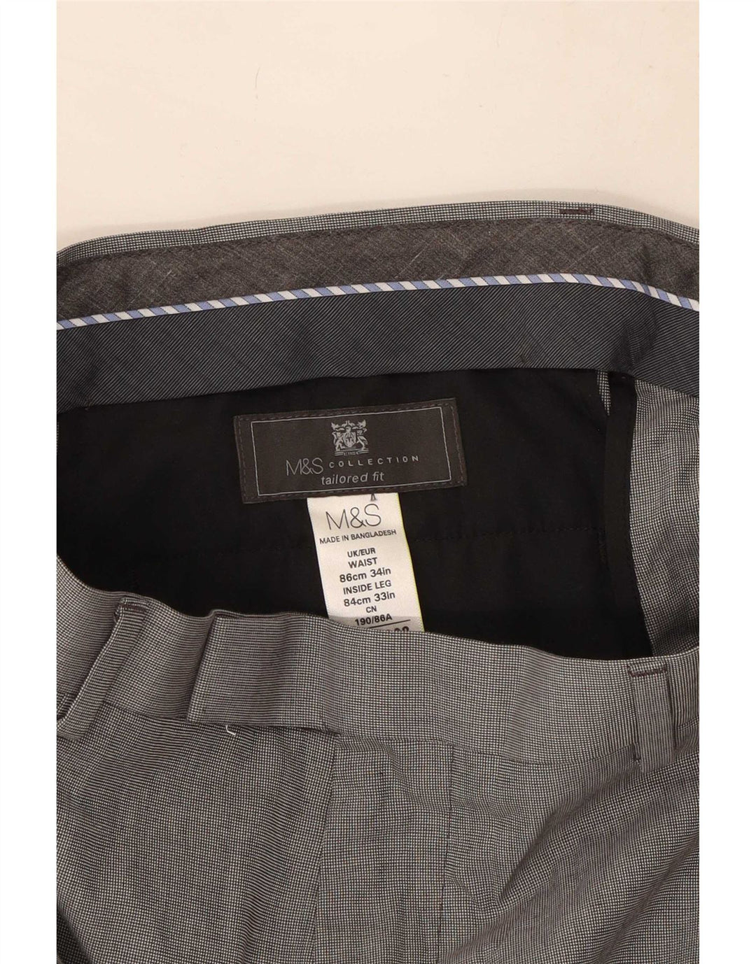 Marks & Spencer Mens Tailored Fit Casual Trousers W34 L33 Grey Polyester