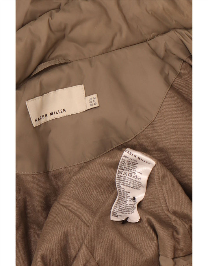 KAREN MILLEN Womens Hooded Padded Jacket UK 12 Medium Beige Polyamide