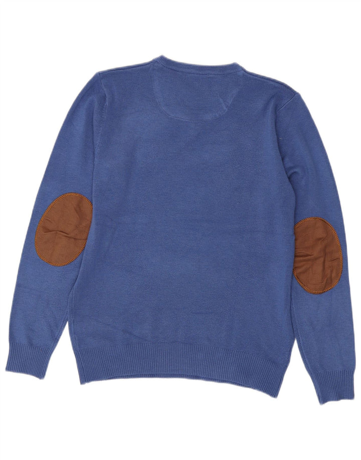 LACOSTE Mens V-Neck Jumper Sweater Small Blue Acrylic