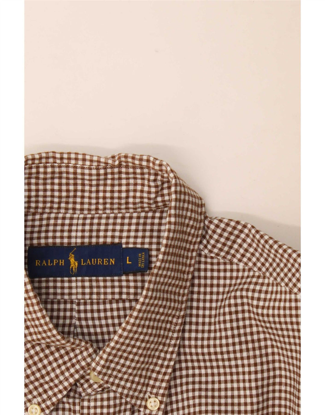 Ralph Lauren Mens Flannel Shirt Large Brown Gingham Cotton
