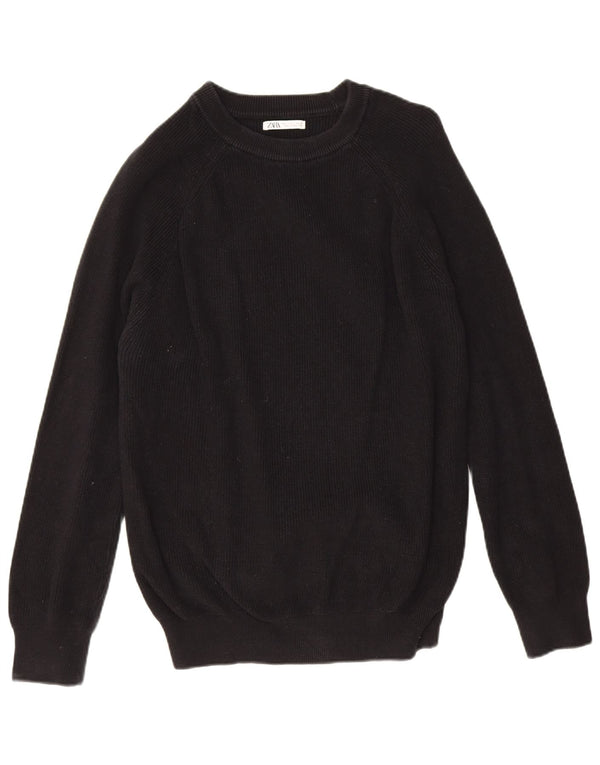 Zara Mens Boat Neck Jumper Sweater Large Black Cotton