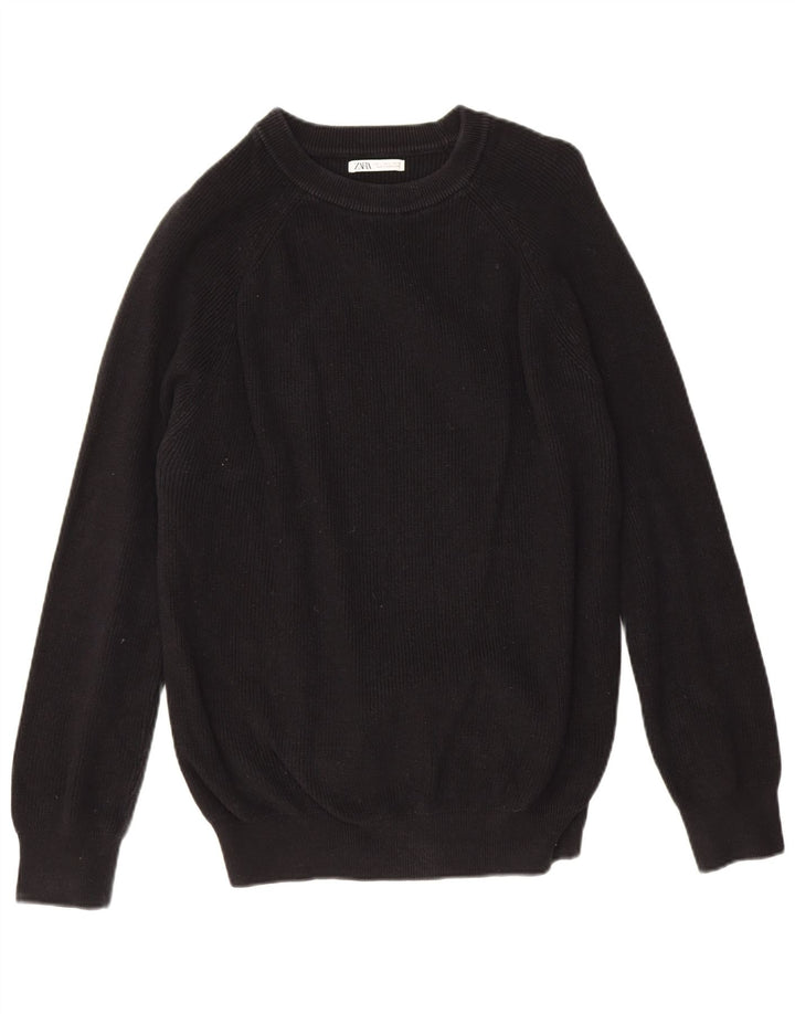 Zara Mens Boat Neck Jumper Sweater Large Black Cotton