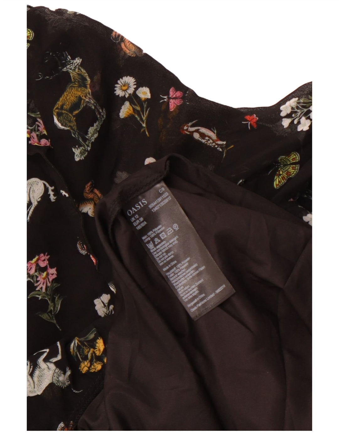 OASIS Womens Long Sleeve A-Line Dress UK 12 Medium Black Floral Polyester