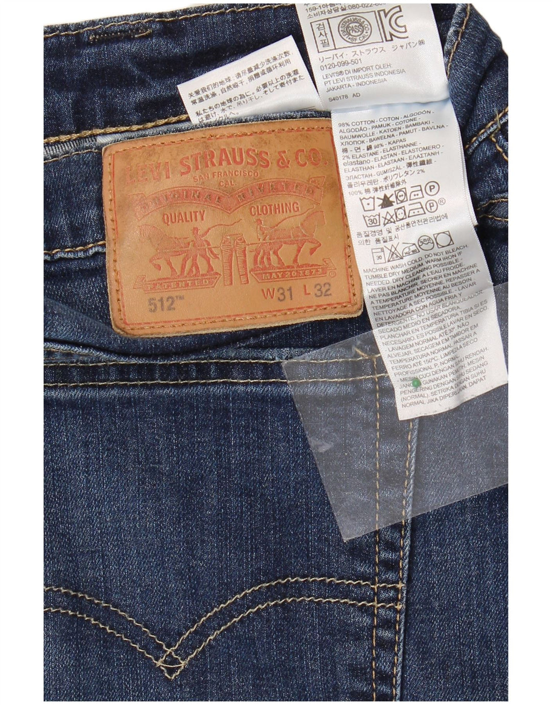 LEVI'S Herre 512 Tapered Slim Jeans W31 L32 Blå