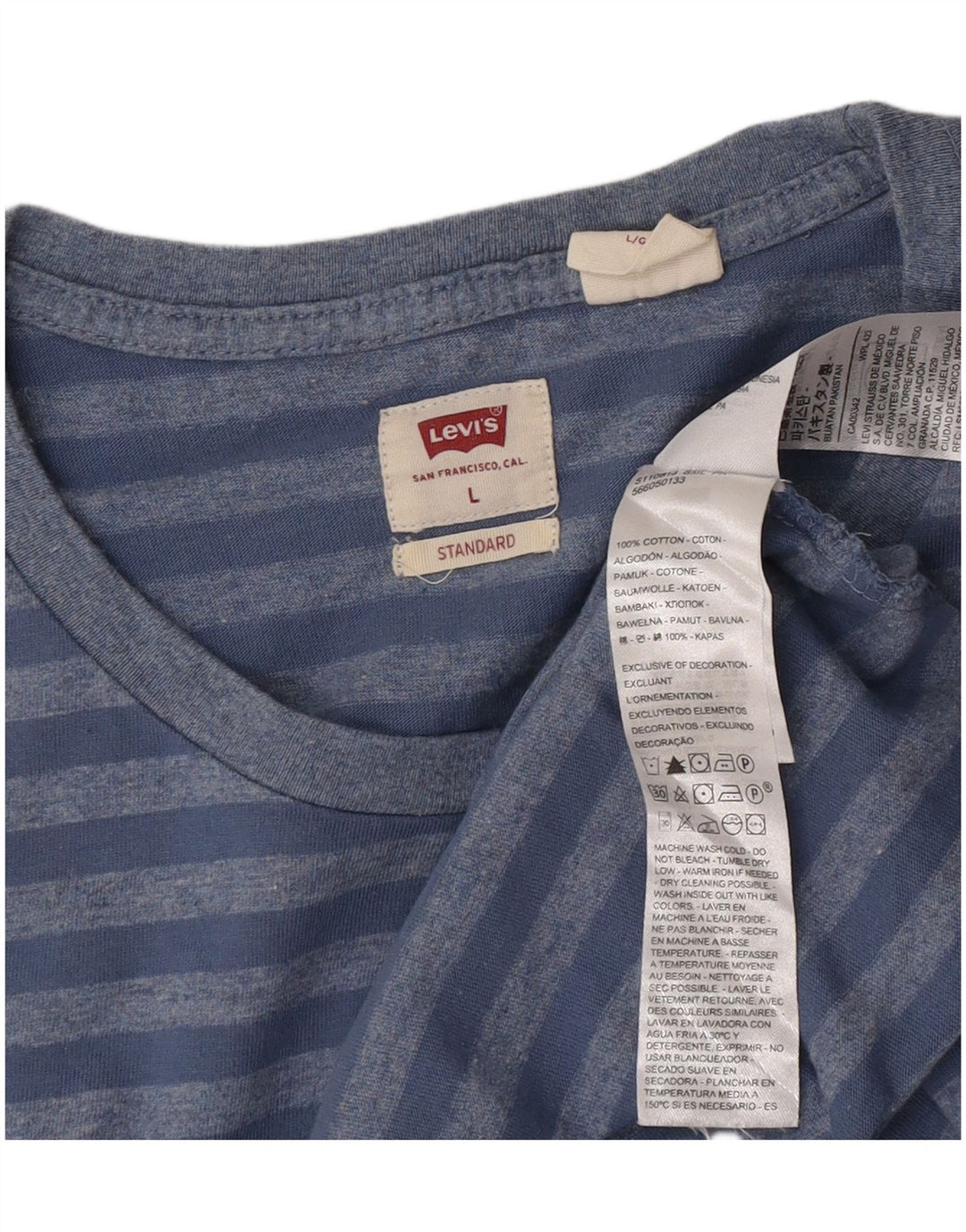 Levi's Mens Standard T-Shirt Top Large Blue Striped Cotton