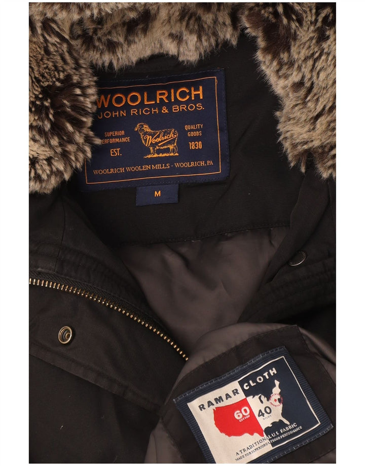 Woolrich Womens Hooded Padded Jacket UK 14 Medium Black Cotton