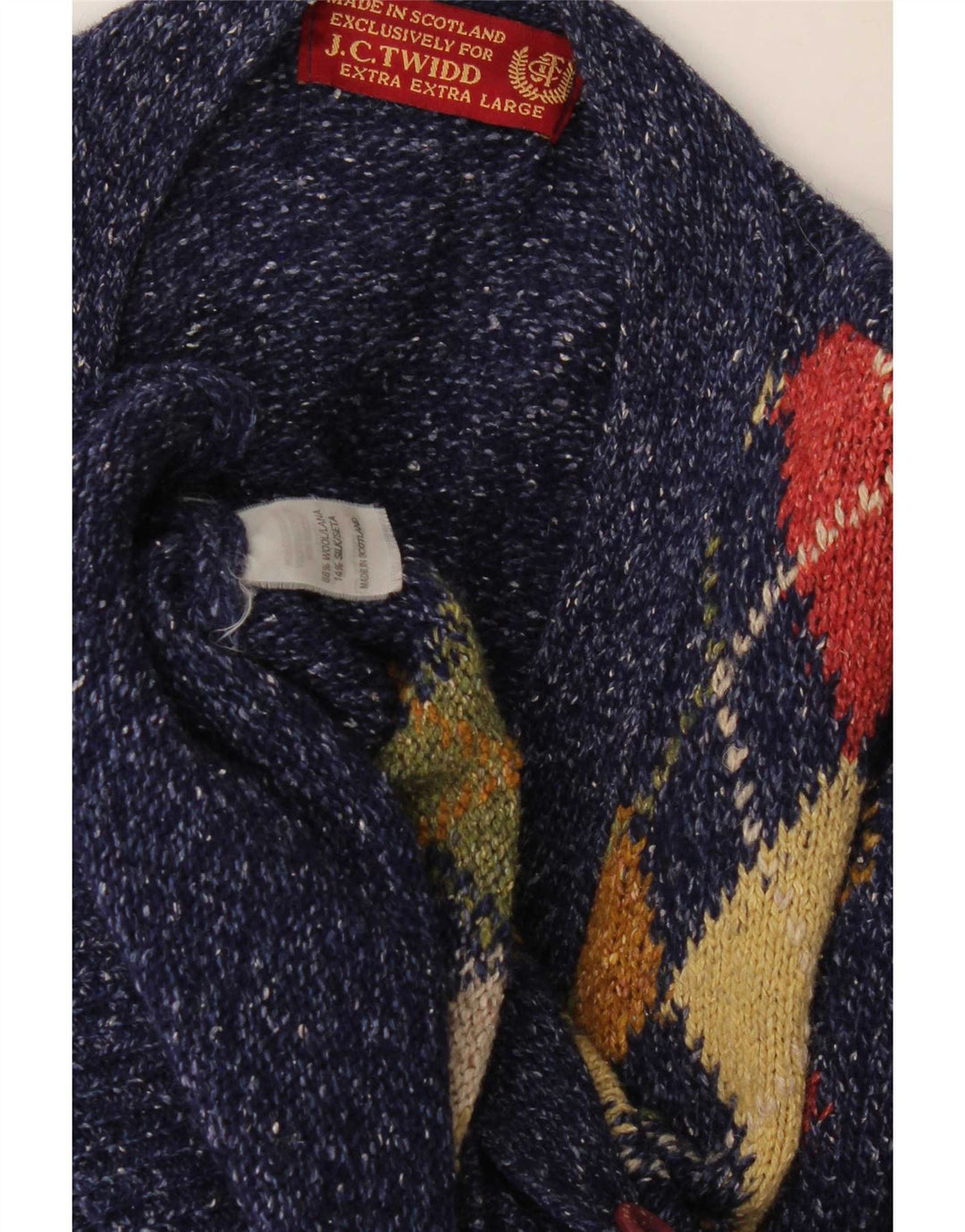J. C. Twidd Herre Cardigan Sweater 2XL Blå Argyle/Diamond Wool Classic