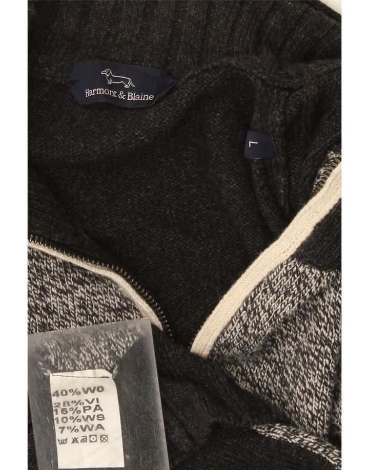 Harmont & Blaine Mens Full Zip Cardigan Sweater Large Grey Colourblock Wool