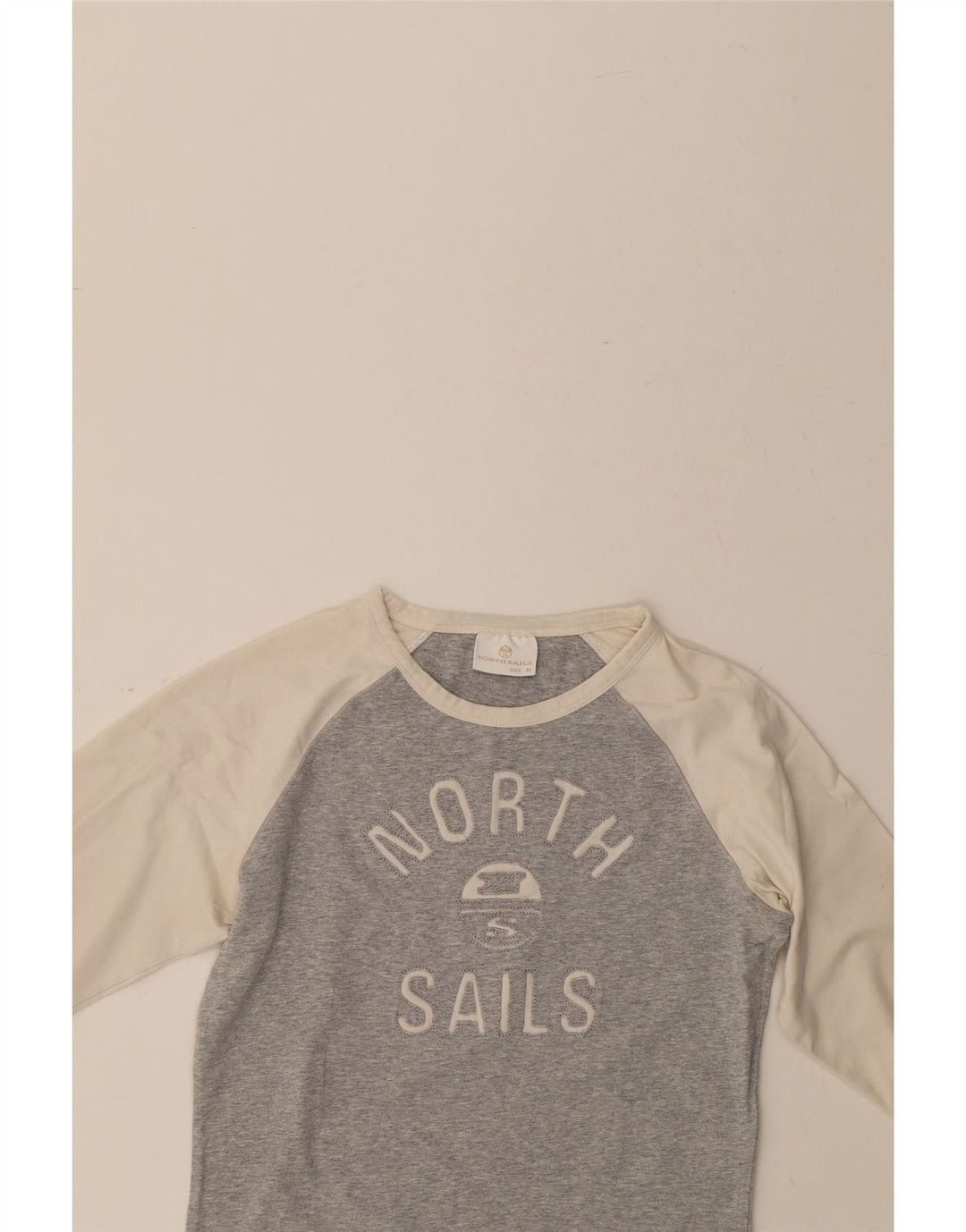 NORTH SAILS Womens Graphic Top Long Sleeve UK 12 Medium Grey Colourblock Vintage North Sails and Second-Hand North Sails from Messina Hembry 