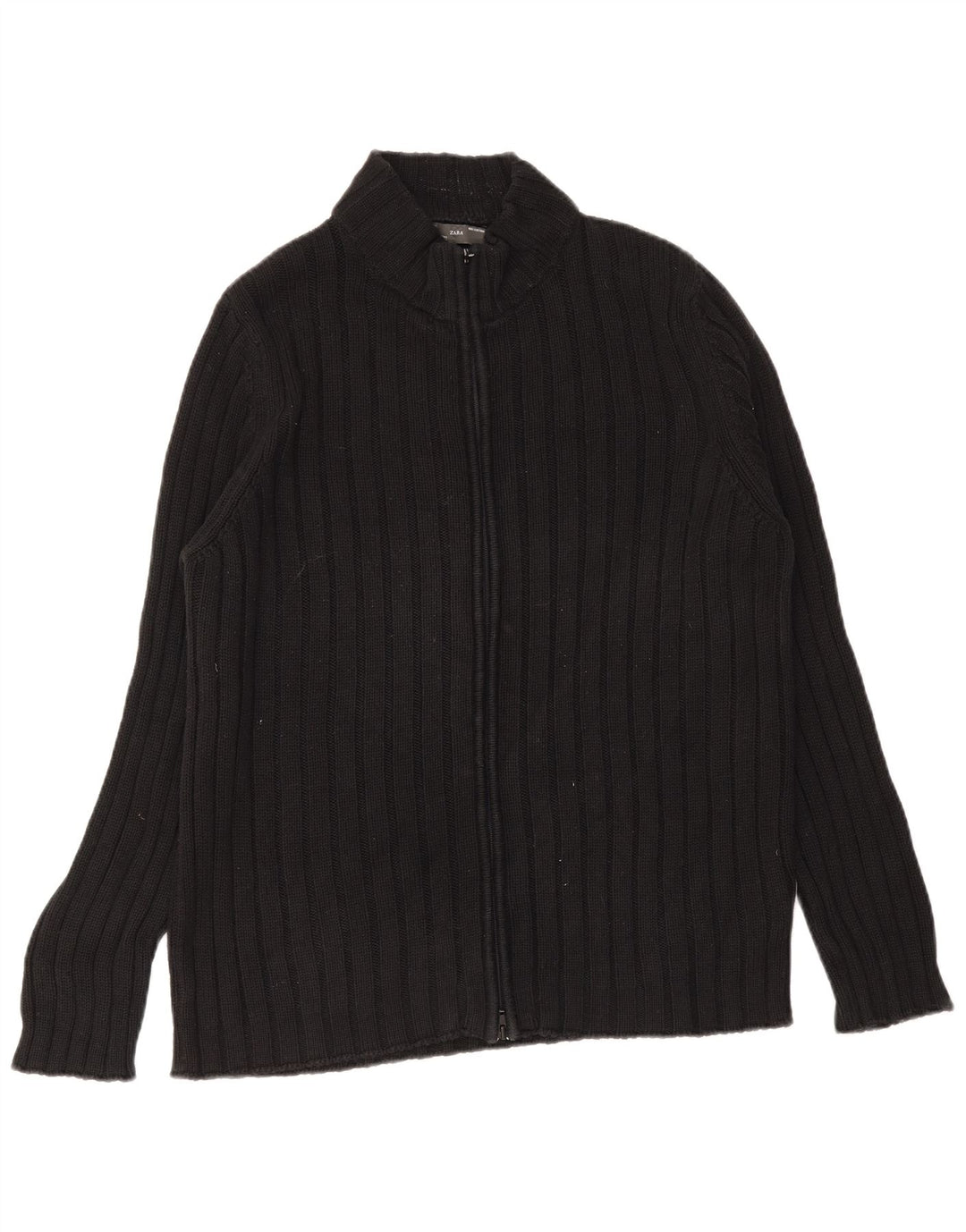 ZARA Mens Cardigan Sweater XL Black Cotton