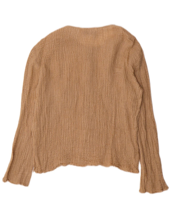 Zara Womens Long Sleeve Blouse Top UK 16 Large Beige Cotton