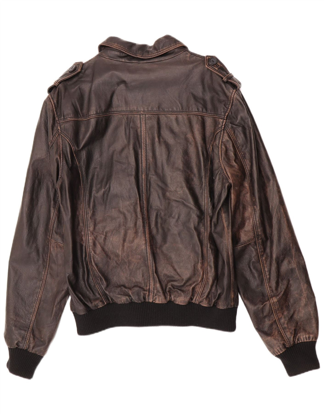ENJOY Mens Military Leather Jacket UK 42 XL Brown Leather