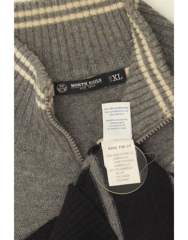 North Sails Mens Cardigan Sweater XL Grey Colourblock Wool