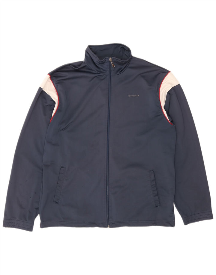 Diadora Mens Tracksuit Top Jacket UK 40 Medium Navy Blue Colourblock
