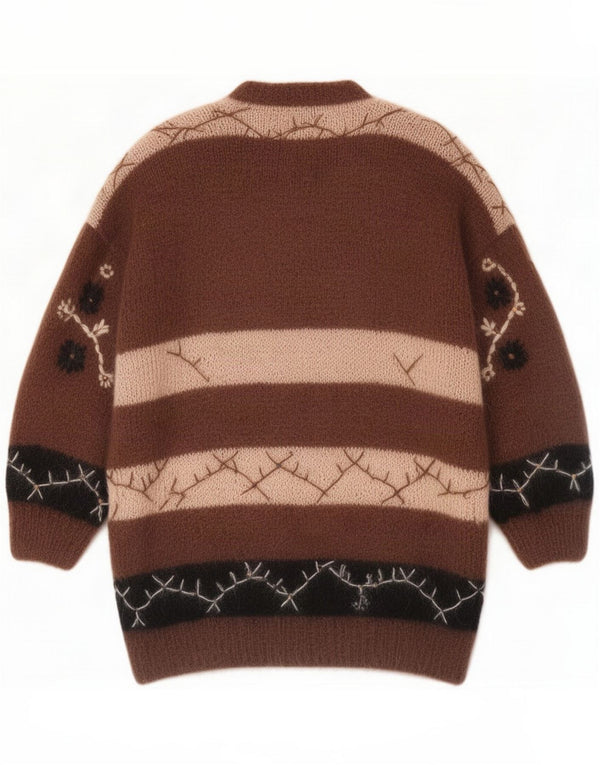 Vintage Womens Hand Made Cardigan Sweater Size 46/48 Large Brown Novelty