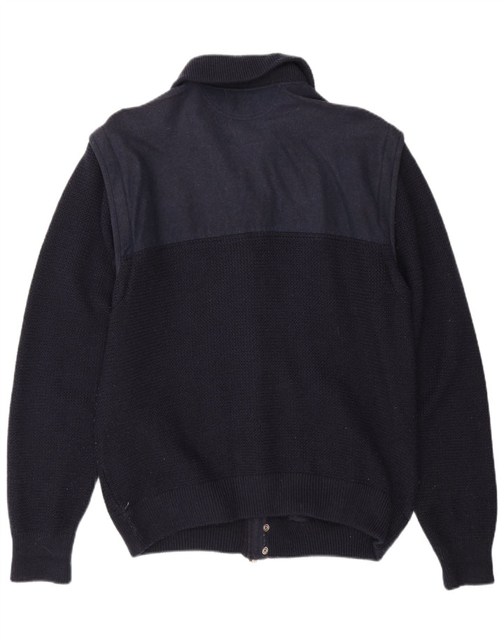 Loli Wolf Mens Yachting Cardigan Sweater Medium Navy Blue Colourblock Wool