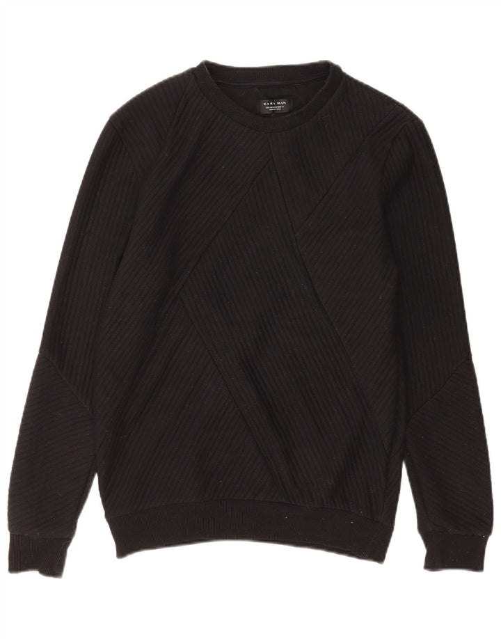 Zara Mens Sweatshirt Jumper Medium Black Cotton