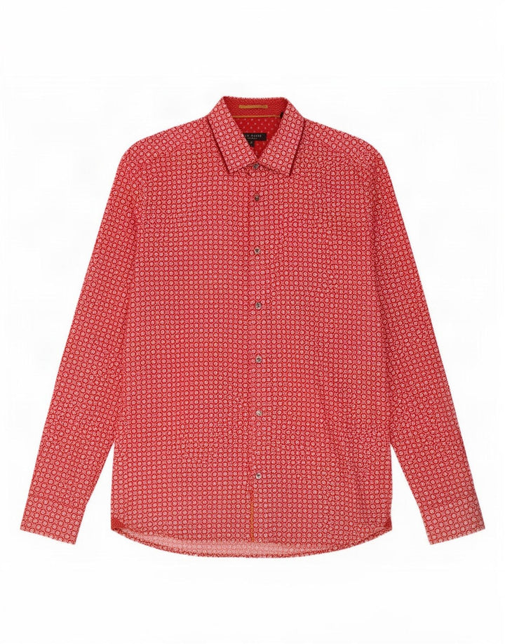 Ted Baker Mens Shirt Size 3 Medium Red Geometric Cotton