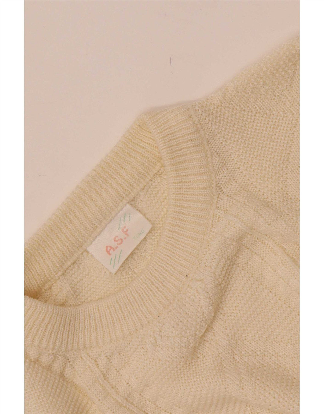 A.S.F Mens Crew Neck Jumper Sweater Medium Off White